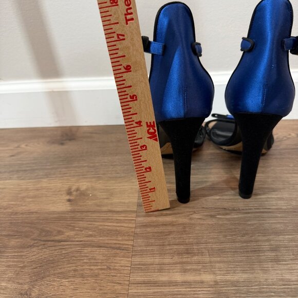 Ralph Lauren Purple Label Blue Satin Ankle Strap Bow High Heels 39.5 Made Italy - Picture 7 of 7